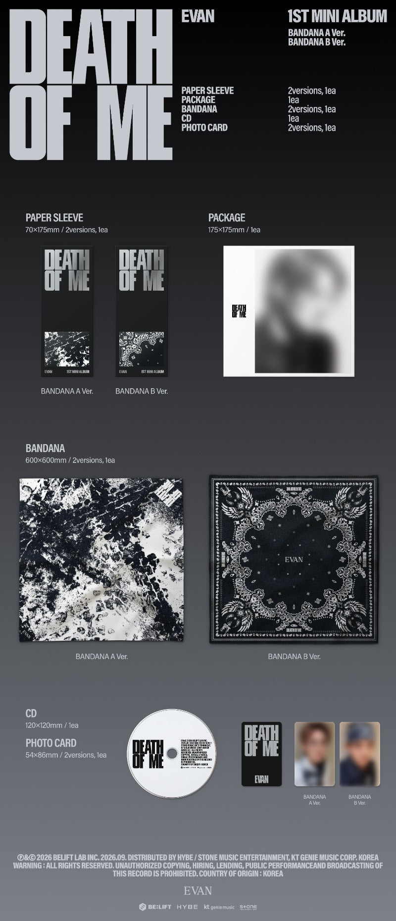 EVAN 1st Mini Album - DEATH OF ME (BANDANA Ver.) (Random)