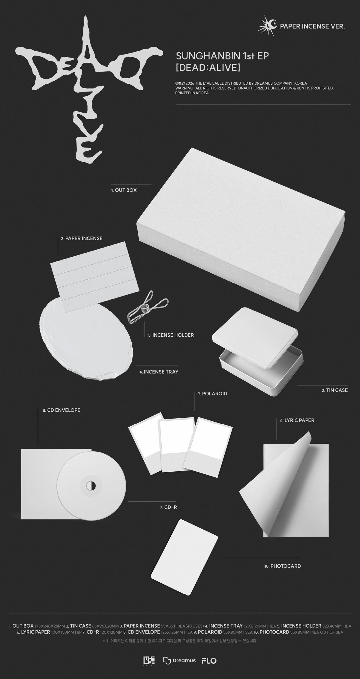 PRE-ORDER: SUNG HANBIN (ZEROBASEONE) 1st EP Album - DEAD:ALIVE (Paper Incense Ver.)