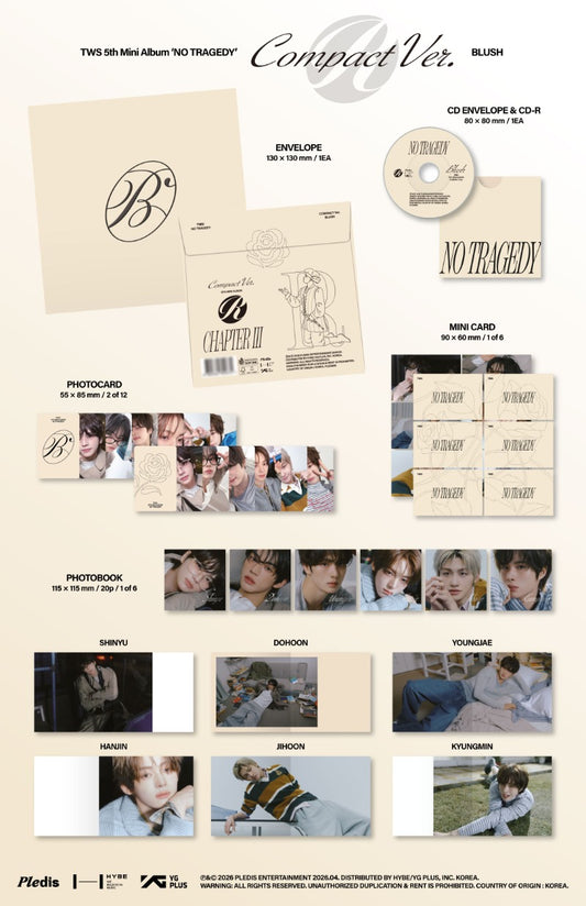 PRE-ORDER: TWS 5th Mini Album - NO TRAGEDY (BLUSH Ver.) (Compact) (Random)