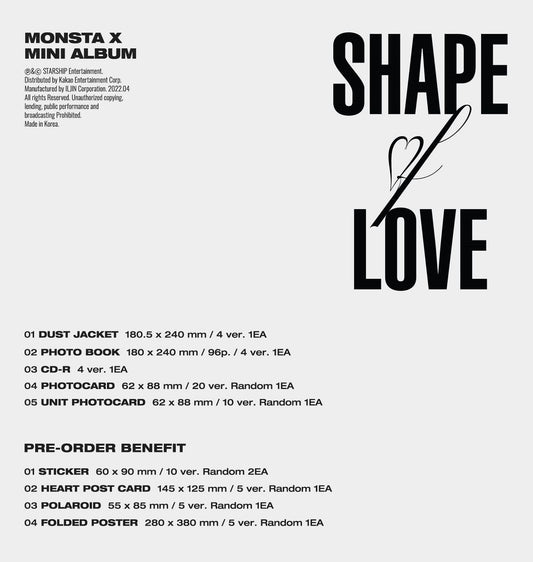 MONSTA X Mini Album Vol. 11 - SHAPE of LOVE (Random)