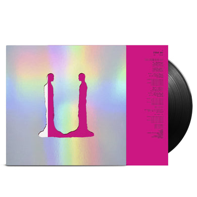 Vinyl record with a colorful cover featuring two pink figures and a rainbow gradient.