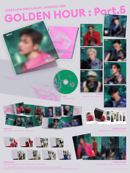 PRE-ORDER: ATEEZ 14th Mini Album - GOLDEN HOUR : Part.5 (Digipack Ver.) (Random)