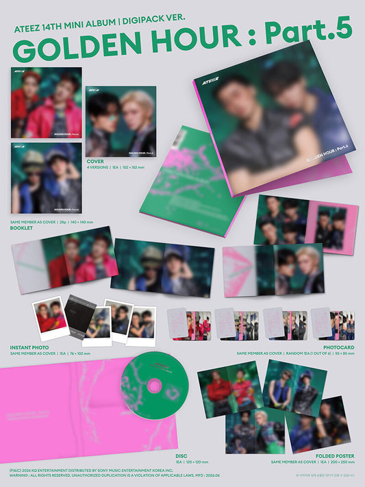 PRE-ORDER: ATEEZ 14th Mini Album - GOLDEN HOUR : Part.5 (Digipack Unit Ver.) (Random)