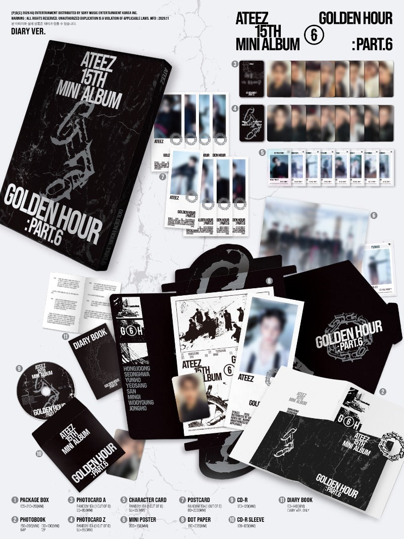 PRE-ORDER: ATEEZ 15th Mini Album - GOLDEN HOUR : Part.6 (Random)