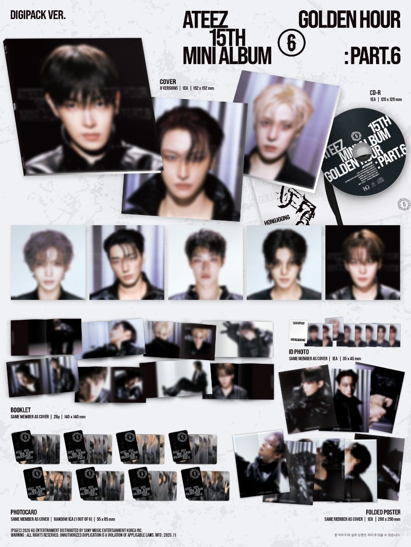 PRE-ORDER: ATEEZ 15th Mini Album - GOLDEN HOUR : Part.6 (Digipack Ver.) (Random)