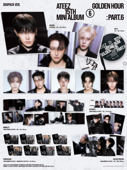 PRE-ORDER: ATEEZ 15th Mini Album - GOLDEN HOUR : Part.6 (Digipack Ver.) (Random)