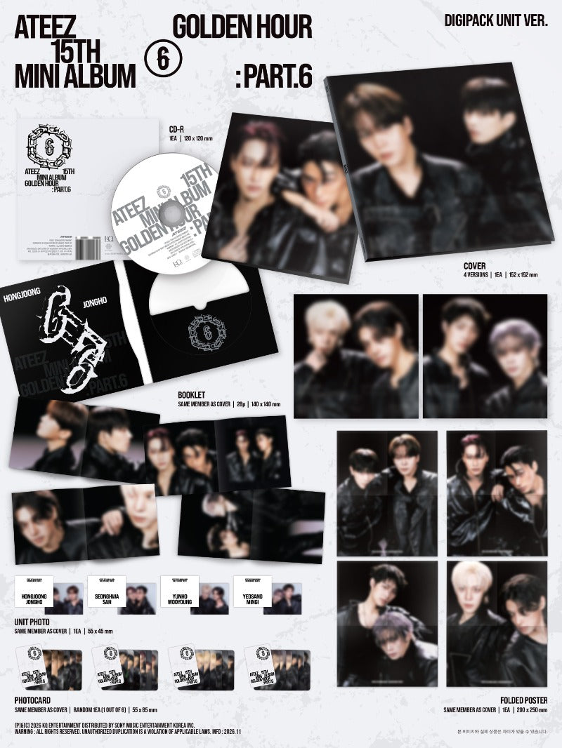 PRE-ORDER: ATEEZ 15th Mini Album - GOLDEN HOUR : Part.6 (Digipack Unit Ver.) (Random)