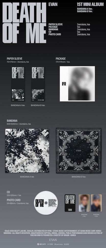 EVAN 1st Mini Album - DEATH OF ME (BANDANA Ver.) (Random)