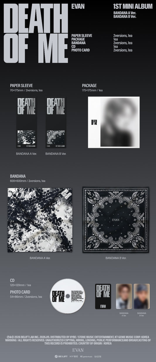 PRE-ORDER: EVAN 1st Mini Album - DEATH OF ME (BANDANA Ver.) (Random)