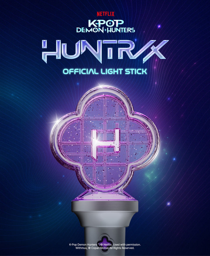 HUNTRX light stick for K-POP Demon Hunters on a dark blue background