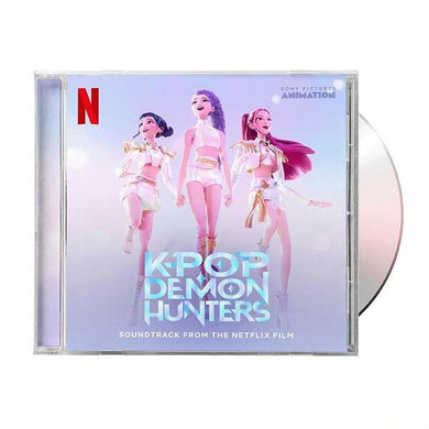CD cover of 'K-POP Demon Hunters' soundtrack from Netflix with animated characters on a light blue background