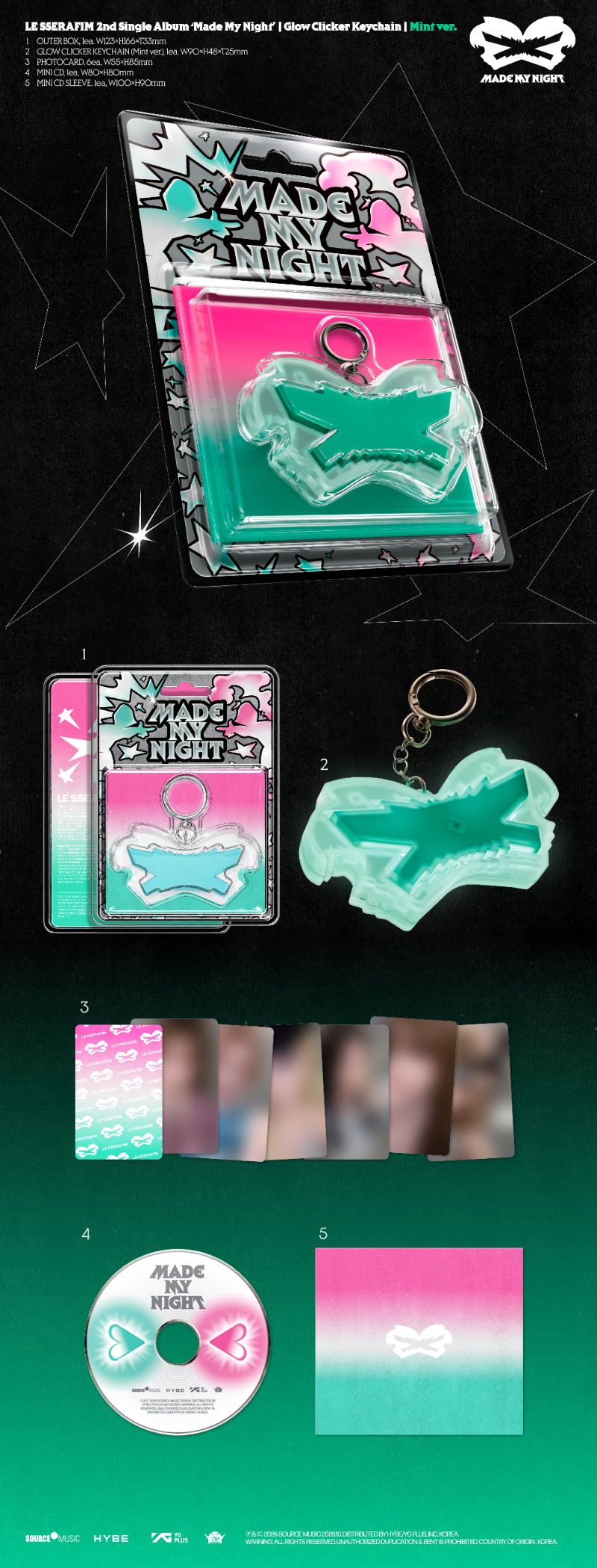 PRE-ORDER: LE SSERAFIM 2nd Single Album - Made My Night (Glow Clicker Keychain) (Random)