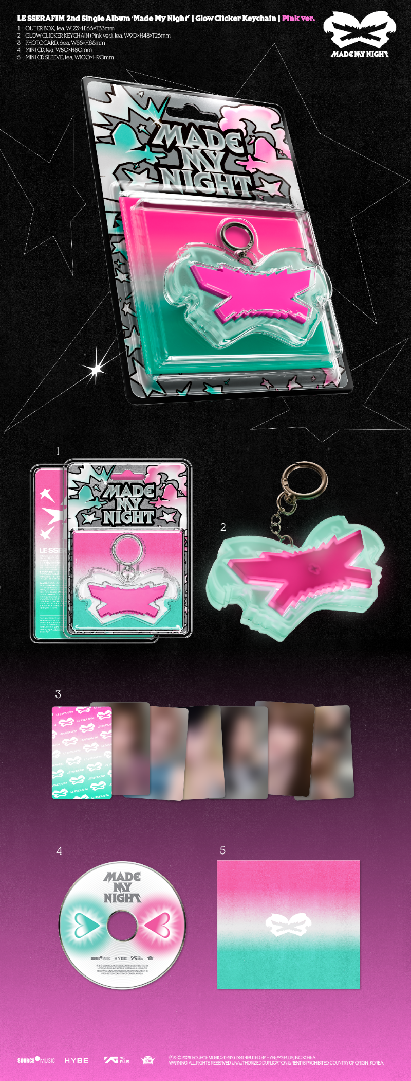 PRE-ORDER: LE SSERAFIM 2nd Single Album - Made My Night (Glow Clicker Keychain) (Random)