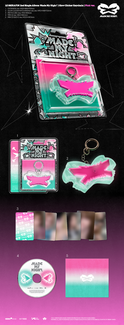 PRE-ORDER: LE SSERAFIM 2nd Single Album - Made My Night (Glow Clicker Keychain) (Random)