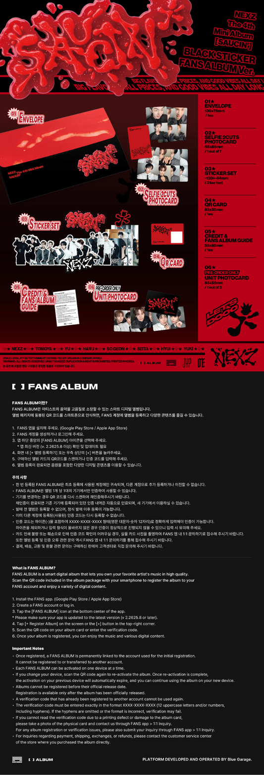 PRE-ORDER: NEXZ The 4th Mini Album - SAUCIN’ (STICKER FANS ALBUM Ver.) (Random)