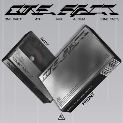 Cassette tape design packaging with 'ONE FACT' branding on a gray background