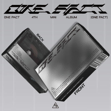 Cassette tape design packaging with 'ONE FACT' branding on a gray background