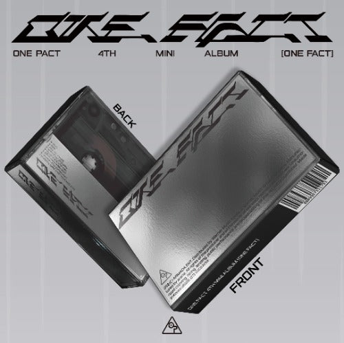 Cassette tape design packaging with 'ONE FACT' branding on a gray background