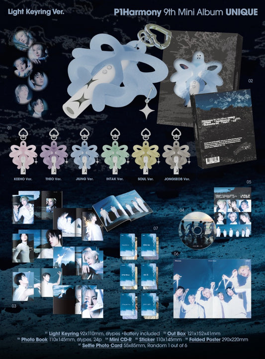 PRE-ORDER: P1Harmony 9th Mini Album – UNIQUE (Light Keyring Ver.) (Random)
