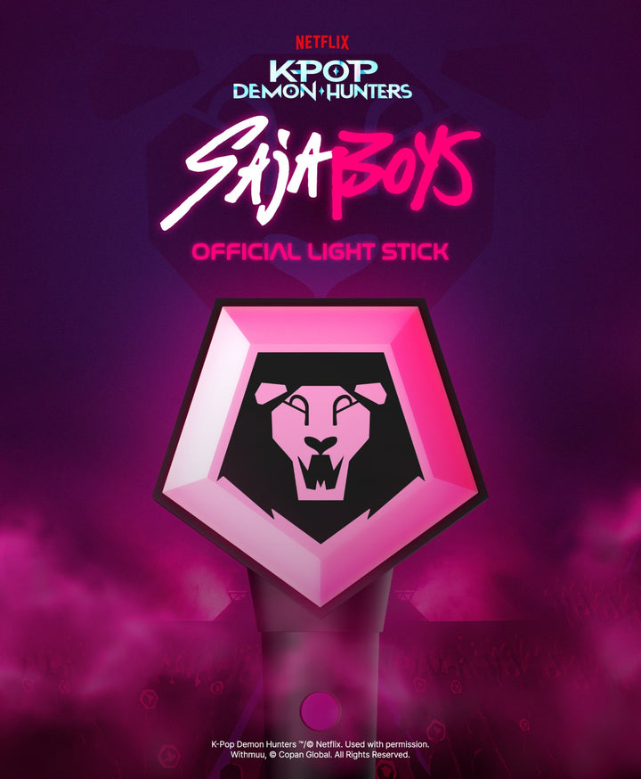 Saja Boys official light stick for K-POP Demon Hunters on a purple background