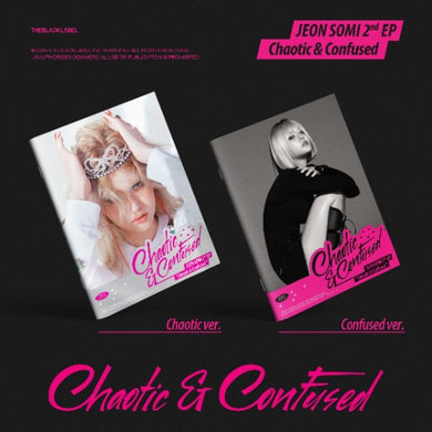 Two album covers for 'Chaotic & Confused' by Jeon Somi on a black background.