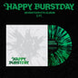 Album cover for 'Happy Burstday' with green and white design on a black background