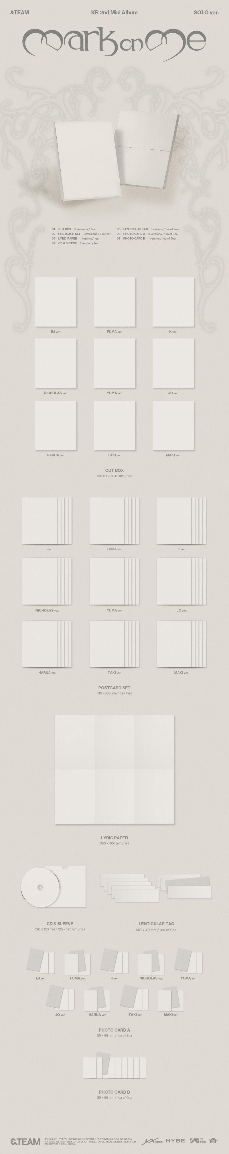 PRE-ORDER: &TEAM KR 2nd Mini Album - Mark on Me (SOLO Ver.) (Random)