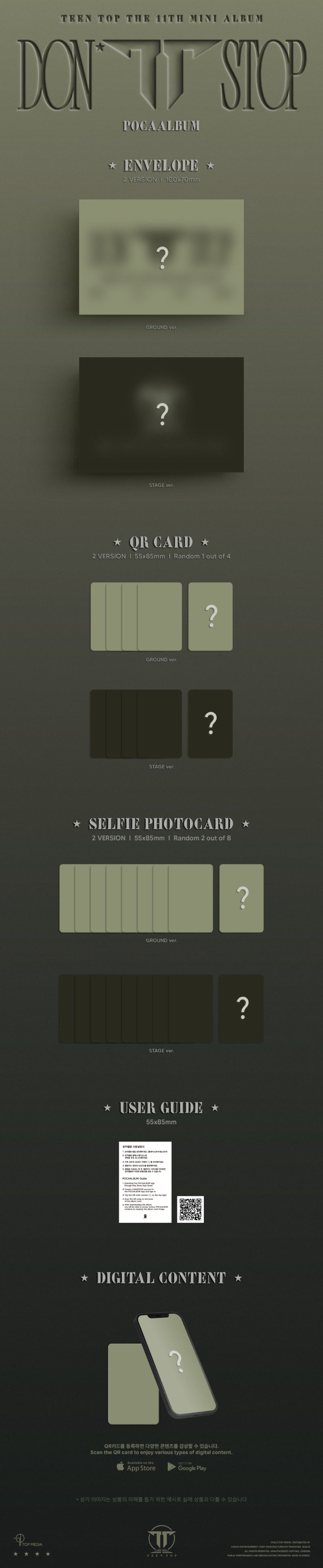 PRE-ORDER: TEEN TOP 11th EP Album - DON’T STOP (POCA Album) (Random)