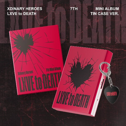 Red album with 'LXVE to DEATH' text and a keychain on a dark background