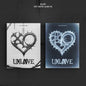 Two album covers with a heart design and 'UXL×VE' text on a dark background