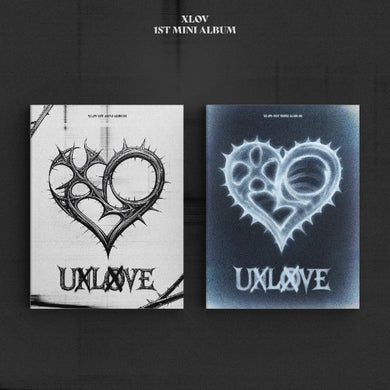 Two album covers with a heart design and 'UXL×VE' text on a dark background