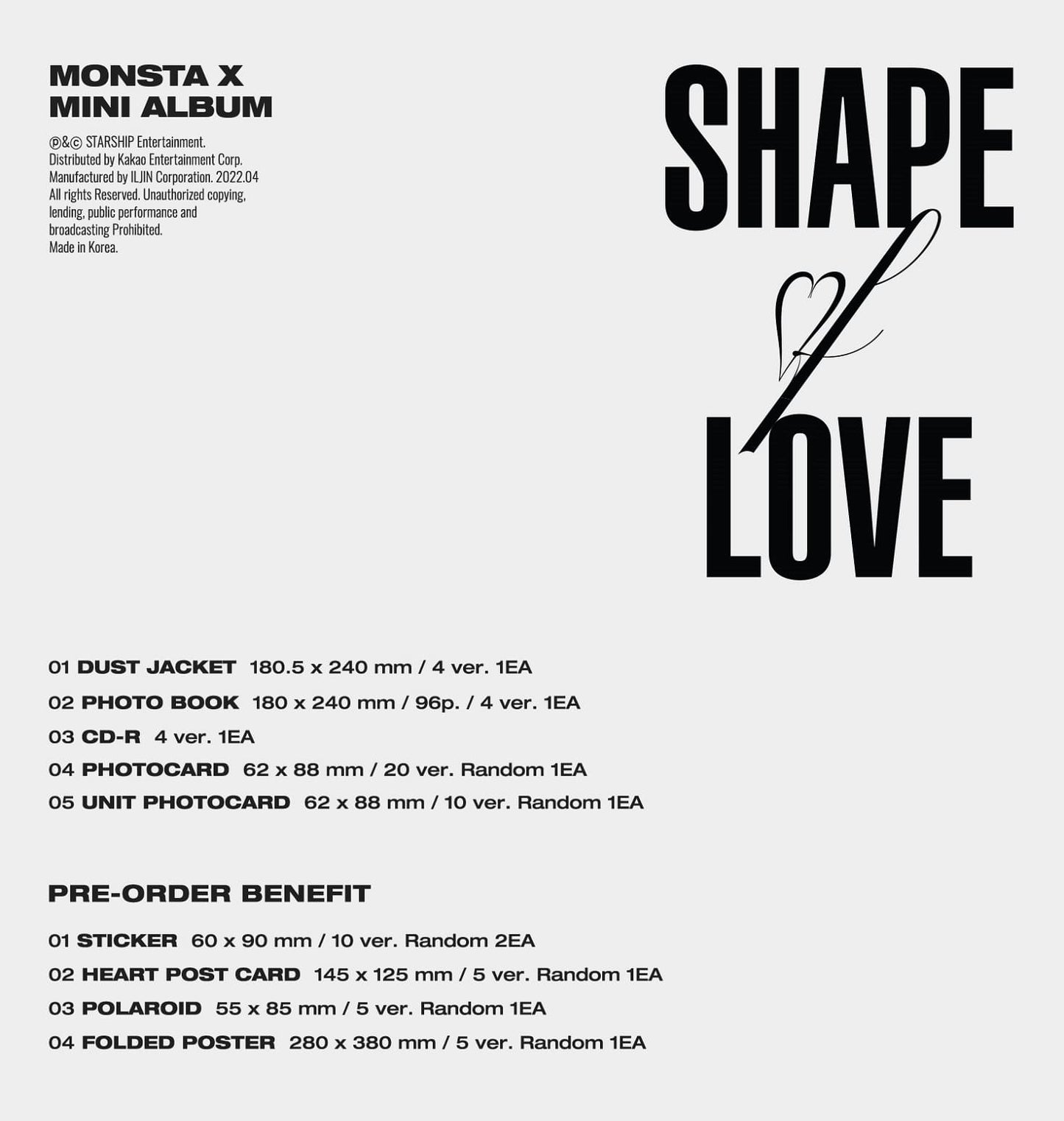 MONSTA X Mini Album Vol. 11 - SHAPE of LOVE (Random)